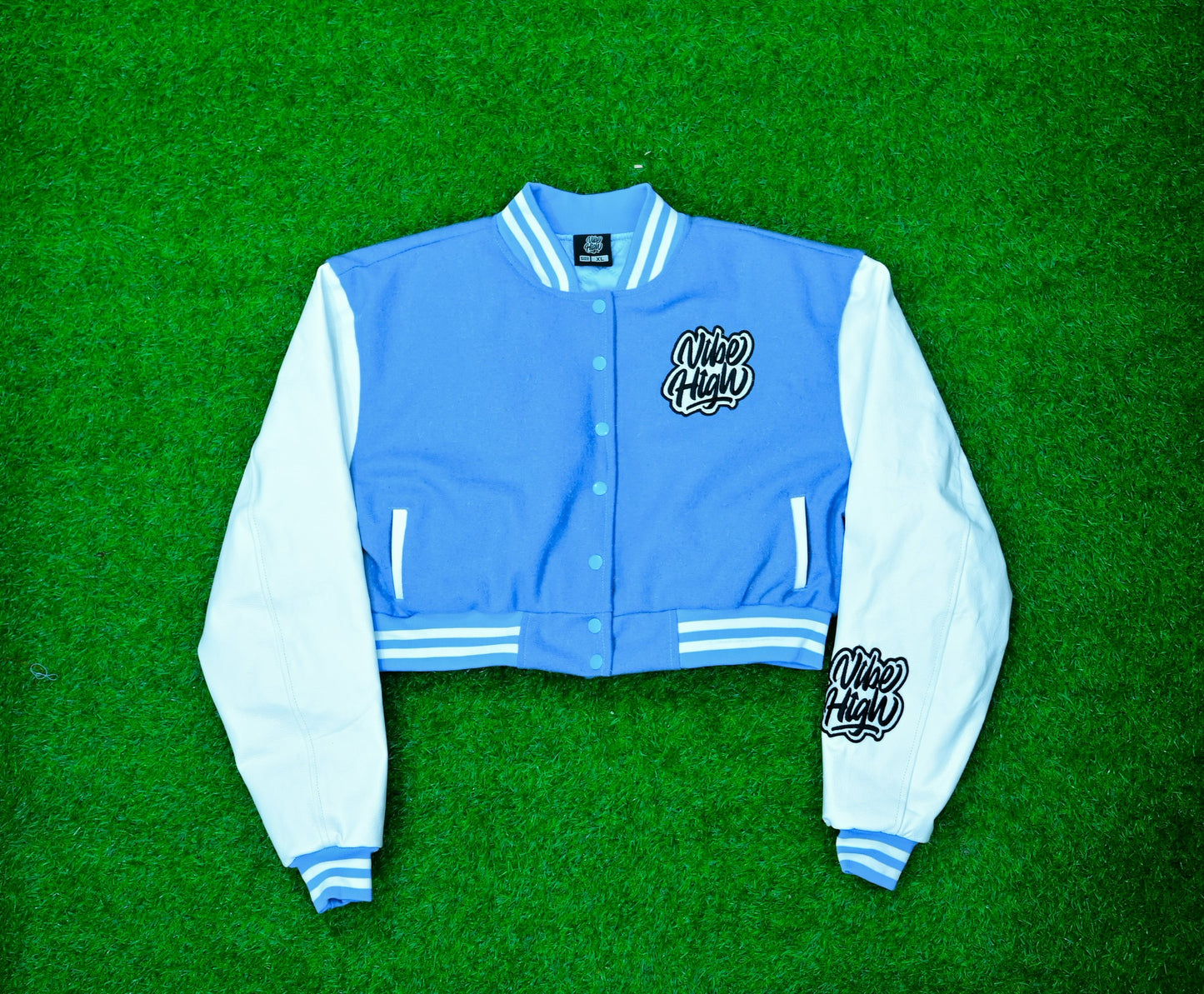 Leather Sleeved Cropped Varsity Jacket