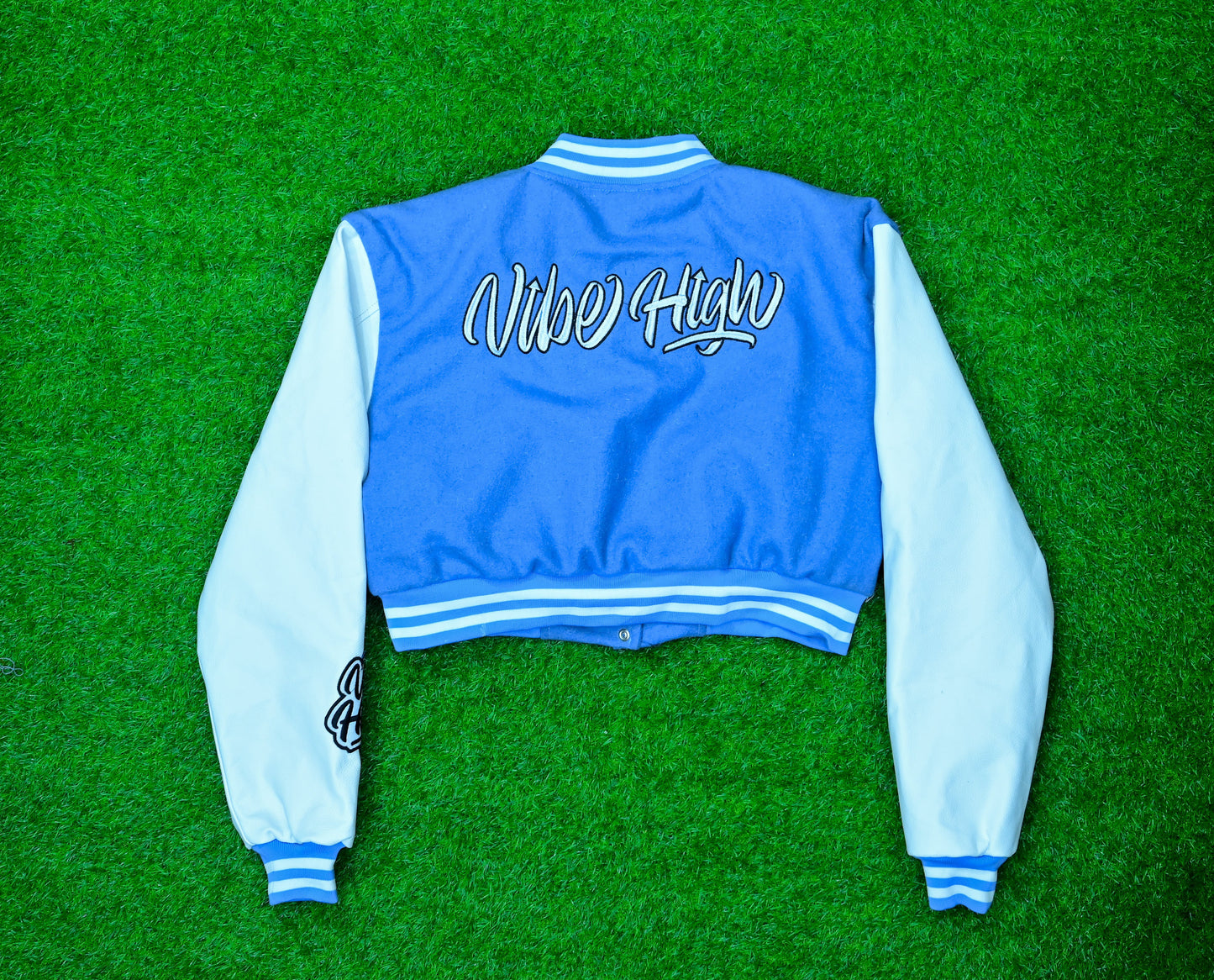 Leather Sleeved Cropped Varsity Jacket