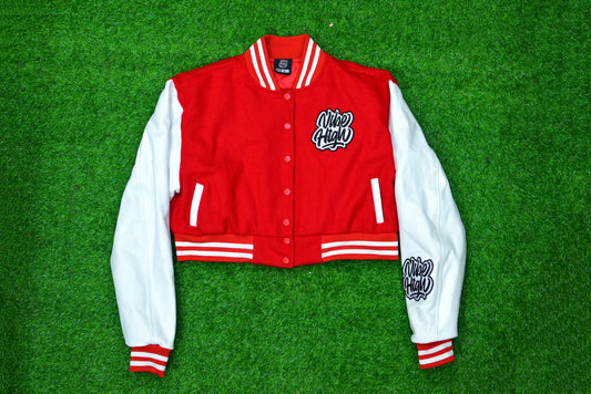 Leather Sleeved Cropped Varsity Jacket