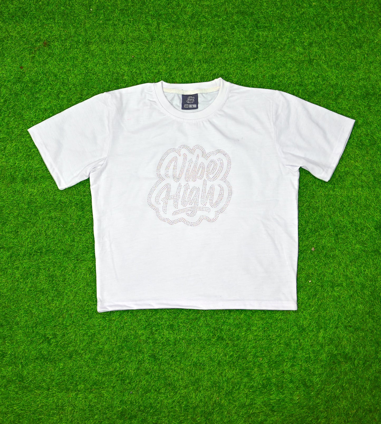 Cropped T-Shirt with Rhinestone Logo