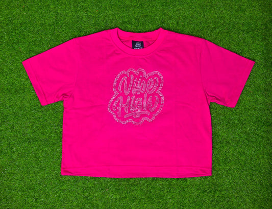 Cropped T-Shirt with Rhinestone Logo