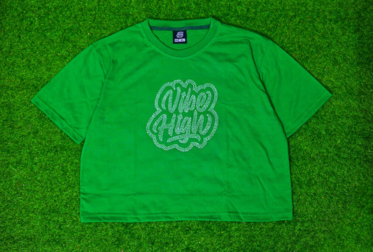 Cropped T-Shirt with Rhinestone Logo