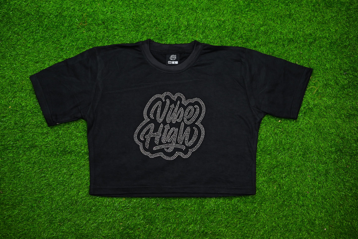 Cropped T-Shirt with Rhinestone Logo